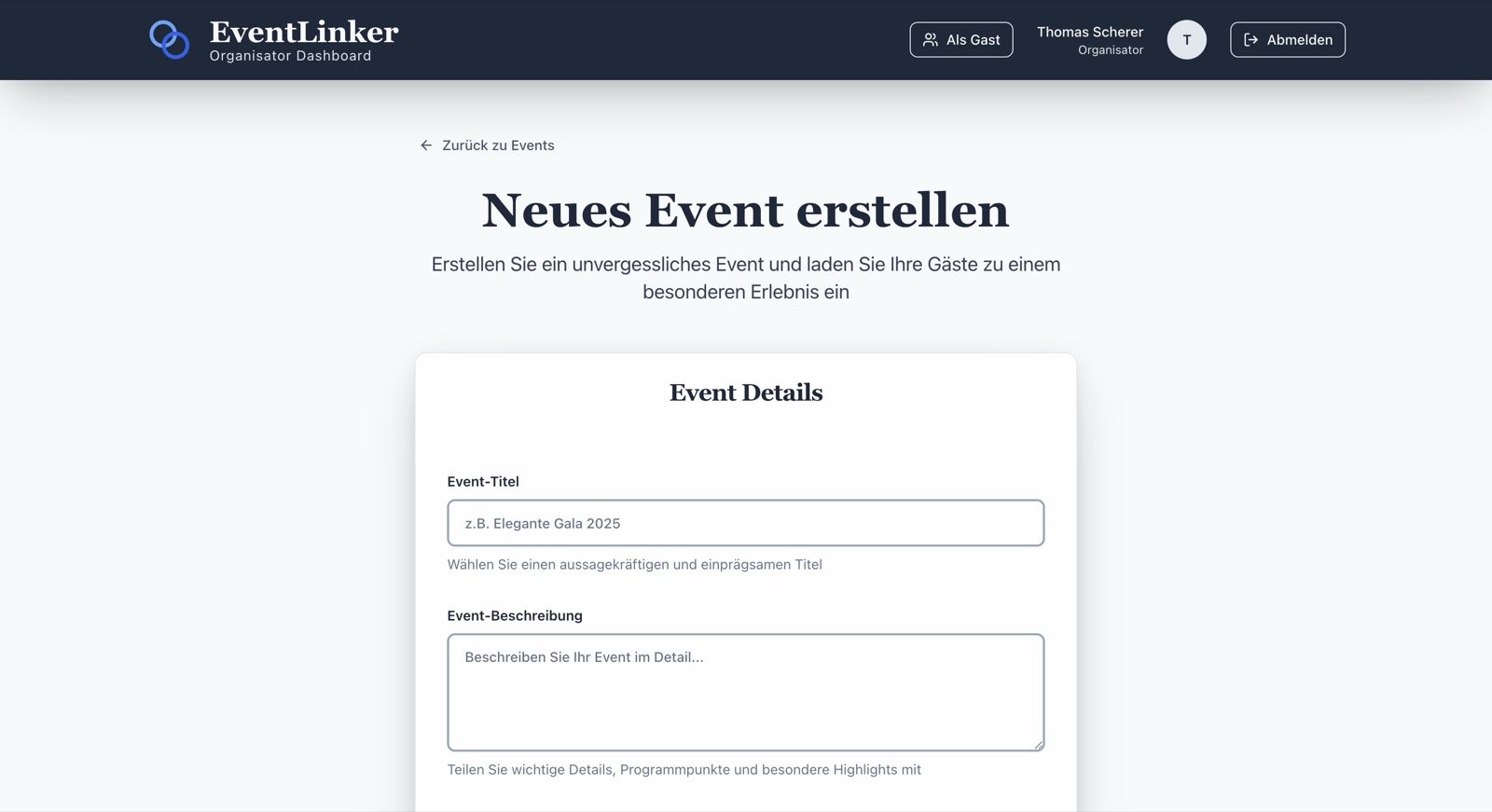 Event-Detailansicht einer Konferenz mit Programmpunkten in EventLinker